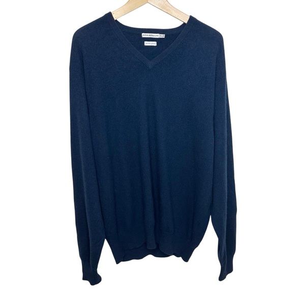 Peter Millar Mens 100% Cashmere V Neck Sweater Navy Blue Size XL